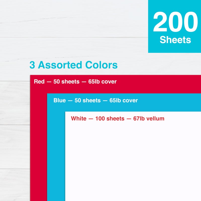 PrintWorks Americana Cardstock 8.5" x 11" - 200 Sheets - Red, White, & Blue Cardstock Colors - Ideal for School & Craft Projects - 67 lb/147 gsm & 65 lb/176 gsm - Made in the USA (00595) - Image 4